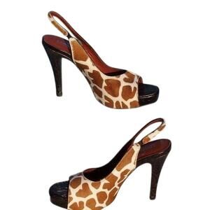 Donald Pliner Brown Gator Leather Hair Calf Shoe Platform Slingback NWT $295 sz6